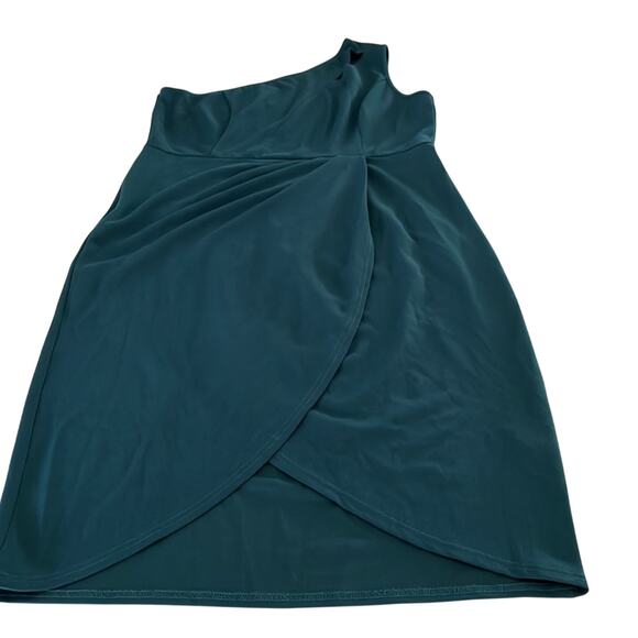 One Shoulder Cutout Slit Party Cocktail Midi Dress XXL Teal NWT Pretty Garden - Picture 1 of 11